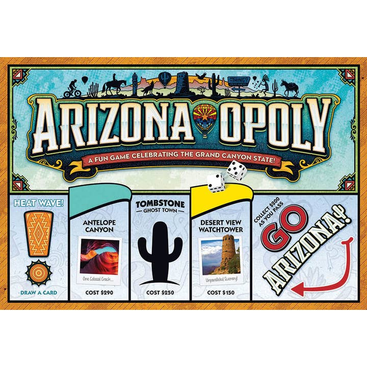 Outset Games and Cobble Hill Puzzles - Wholesale Board Game - Arizona-Opoly Board Game, by Lake for the Sky