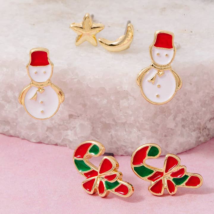 Set di Orecchini a Perno a Tema Natalizio Placcati in Oro Secret Box per la vendita all'ingrosso da parte di Fame Accessories