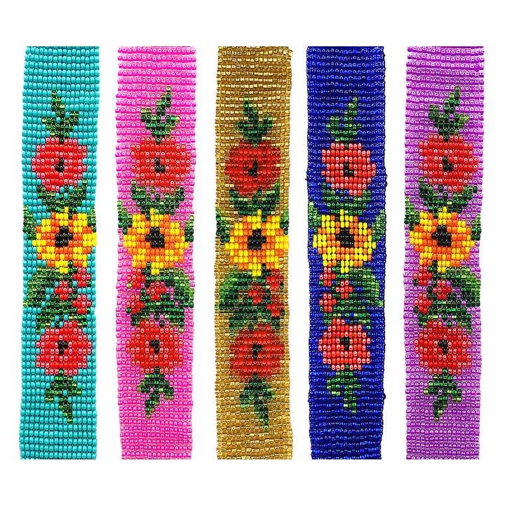 Pichincha - Wholesale Beaded bracelet - Guatemalan Flower Seed Bead Wide Strap Bracelet