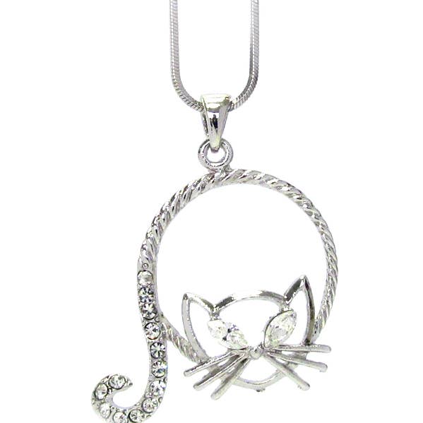 Jewelry Max - Wholesale Pendant/Charm Necklace - ( U549 ) CRYSTAL CAT PENDANT NECKLACE0