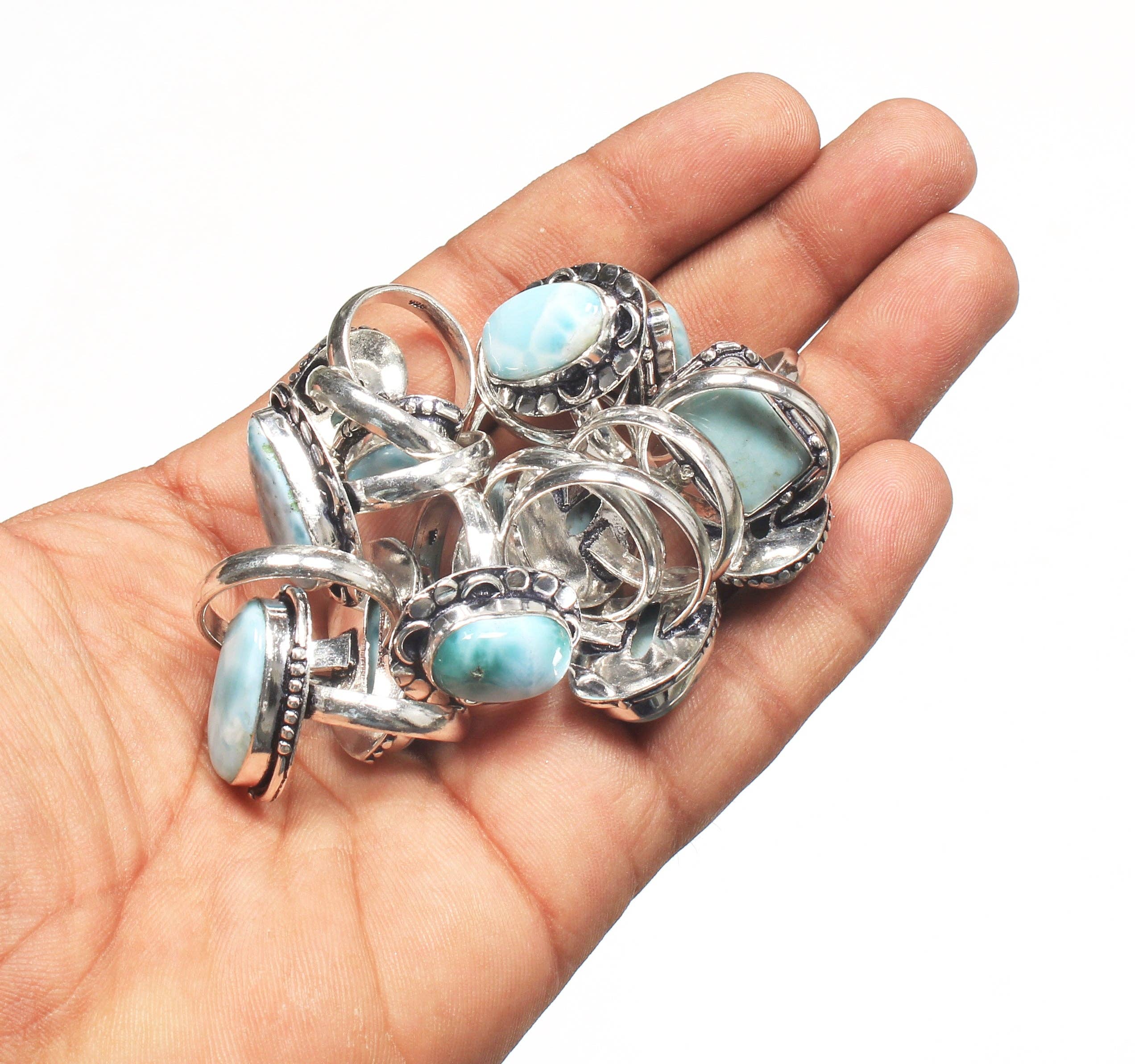 Handmade Jewels - Wholesale Cocktail/Statement Ring - Handmade Silver-Plated Larimar Rings – Minimalist Ocean-Inspired Jewelry (Natural Larimar)26