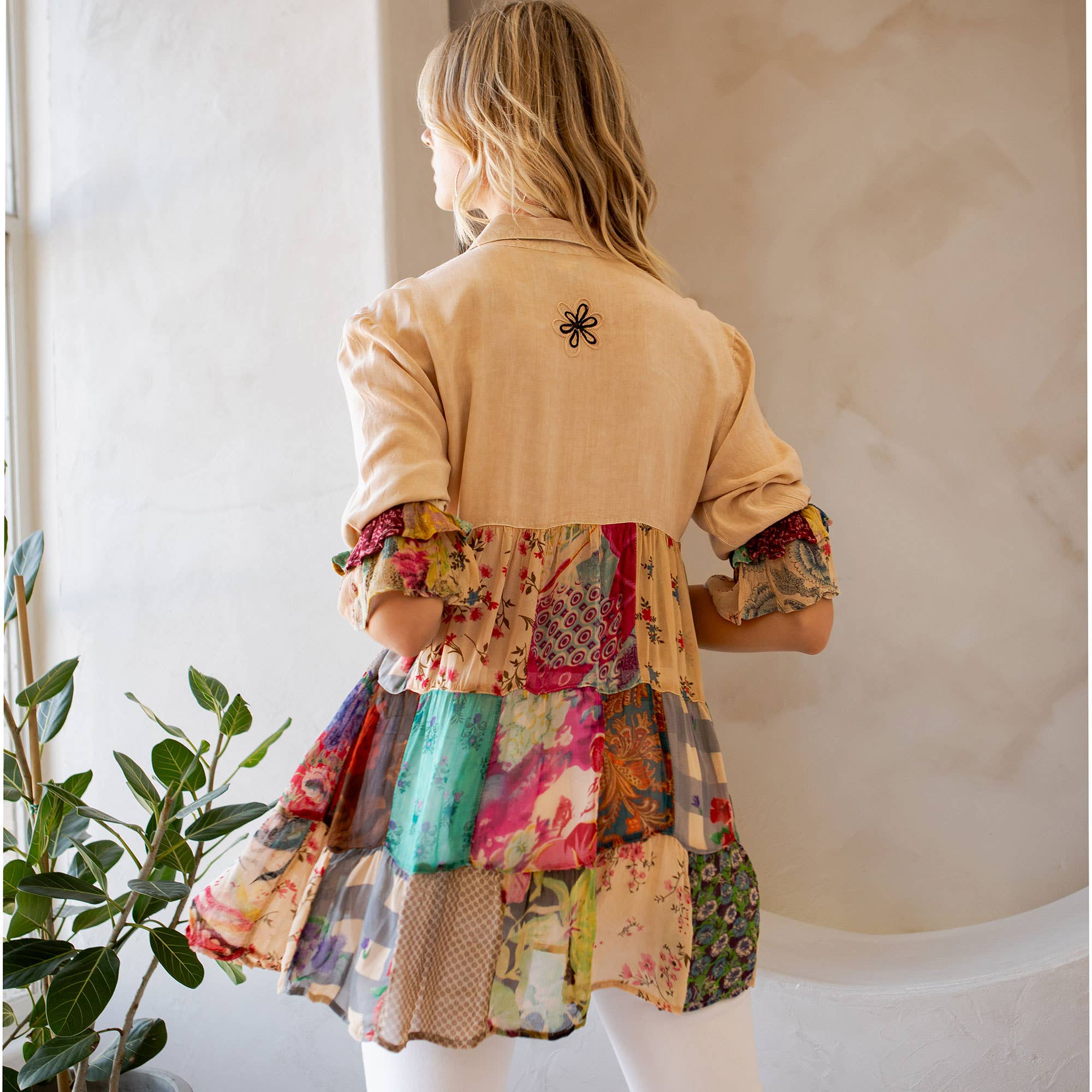 Young Threads - Wholesale Blouse - Women's - Western Denim Yoke Patchwork Tiered Tunic Top (New Color)43