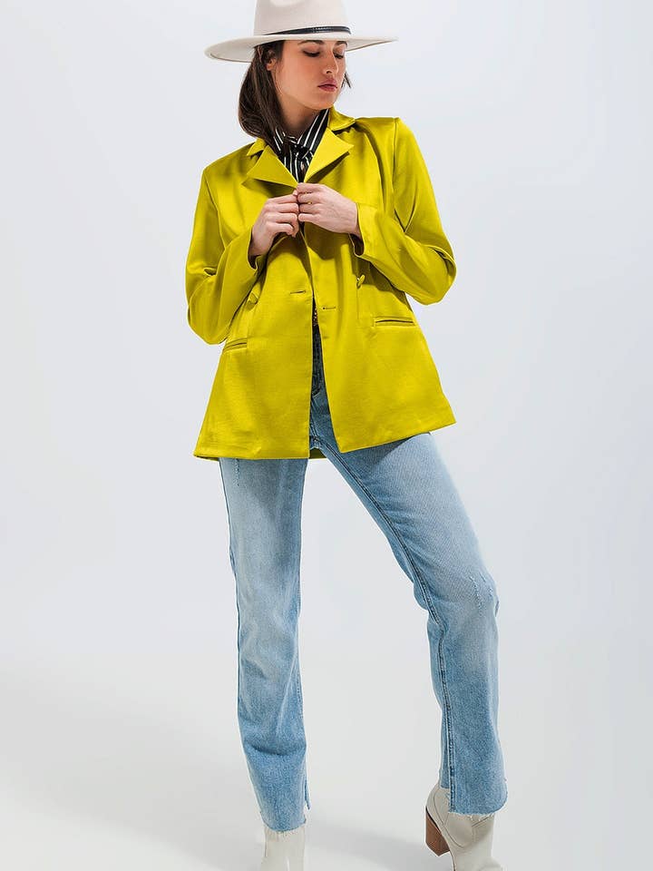 grün Zweireihiger Satin-Blazer in Lindgrün für den Großhandel auf Faire2