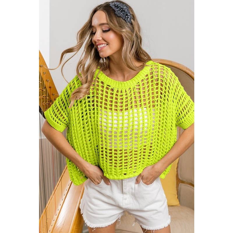 IVE – wholesale Knit top – Women's – SHORT SLEEVE NET CROCHET TOP0