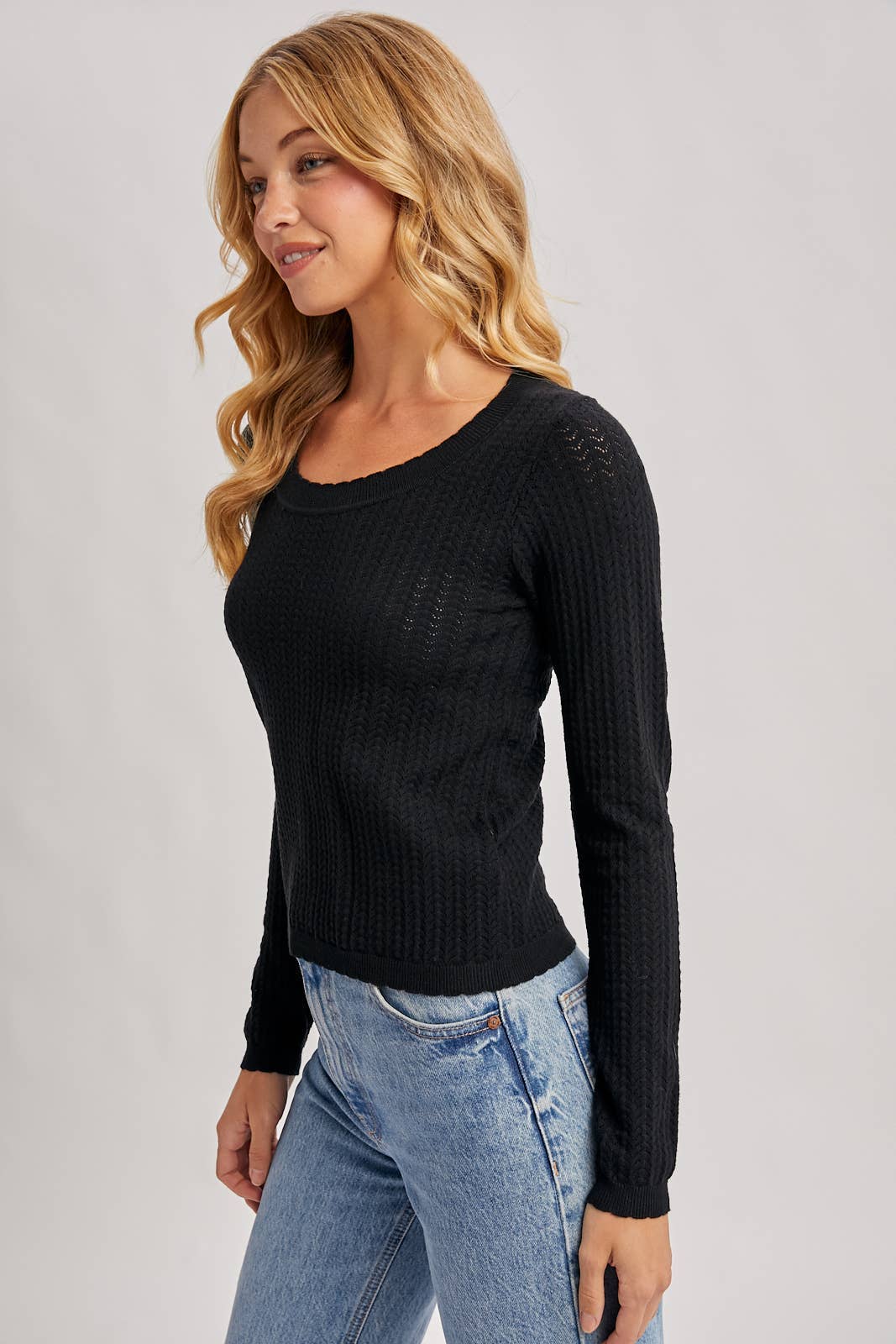 Black L/S POINTELLE TOP for wholesale on Faire15