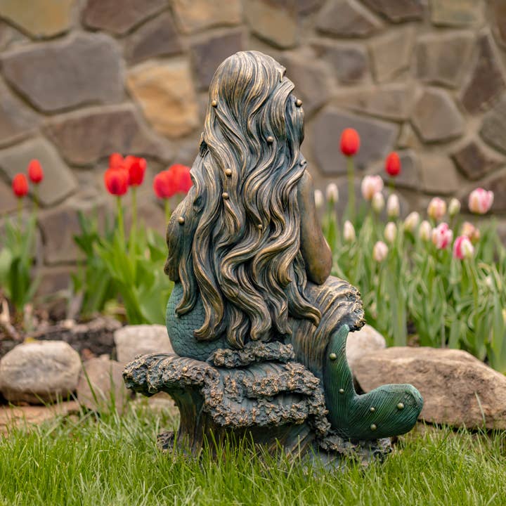 Zaer Ltd. International - Wholesale Outdoor Ornament/Decor - 34" Tall Mermaid Sitting on Rock Garden Statue "Dezlynn"6