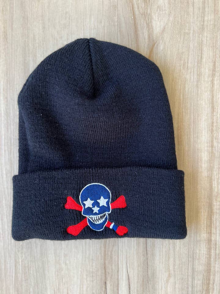 Classic Ribbed Beanie - Black Embroidered for wholesale by SkulleTenn