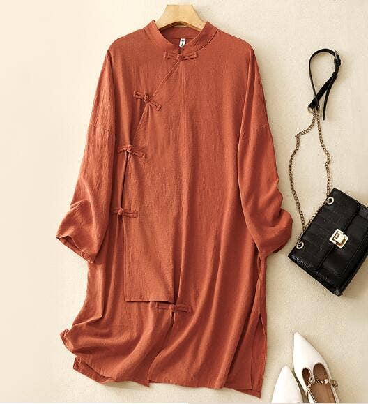 Whisper Mint - Wholesale Dress - Women's - Cotton linen women's literary retro mid-length shirt dress2