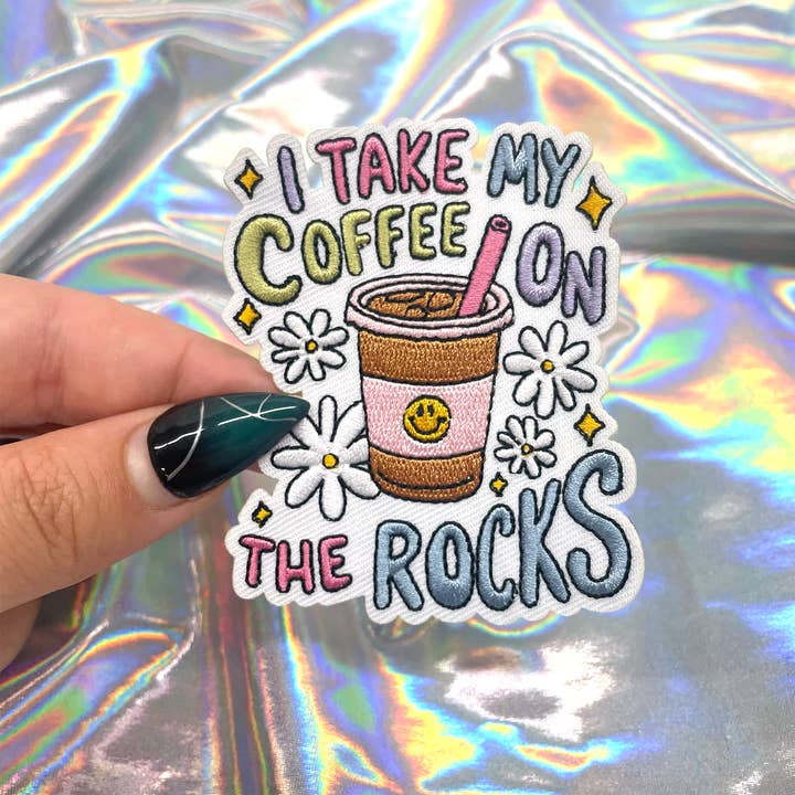 I Take My Coffee On The Rocks Iron On Patch for wholesale by The Crafty Engineer