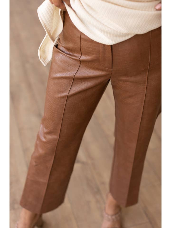 Always Edgy Brown Snake Print Leather Pants for wholesale on Faire
