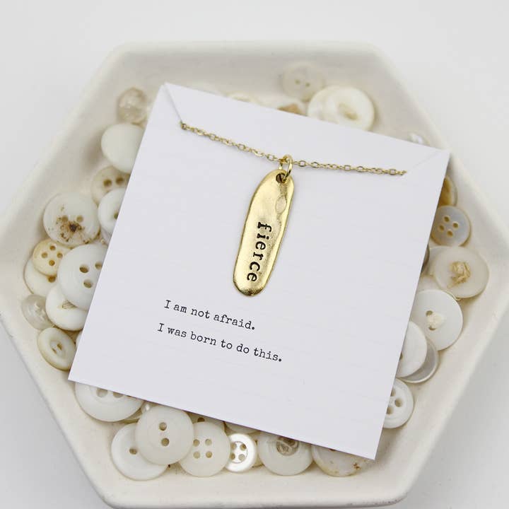 Fierce Hand Stamped Book Quote Necklace for wholesale by Jennifer Dahl Designs LLC