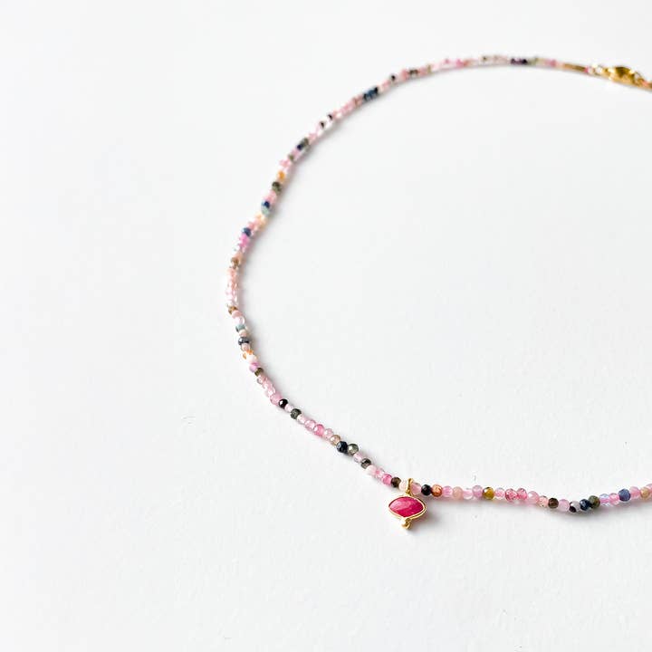 Mini stone eye pink necklace for wholesale by LITCHI