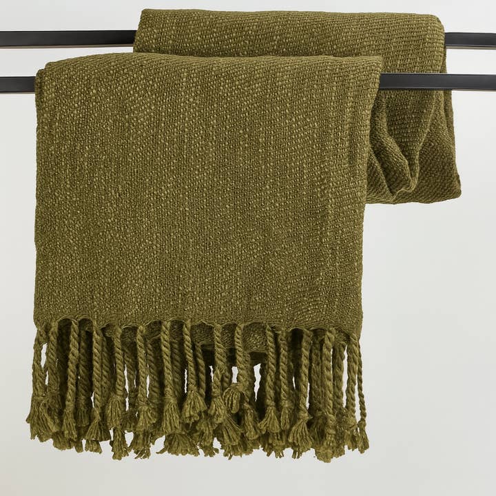 Fennco Styles - Wholesale Throw Blanket - Olive Green Classic Woven Fringed Throw Blanket0