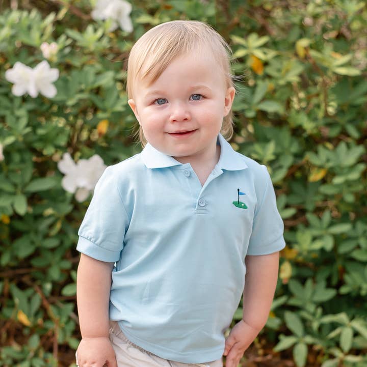 Light Blue Golf Hole Polo Shirt for wholesale by Lil Cactus