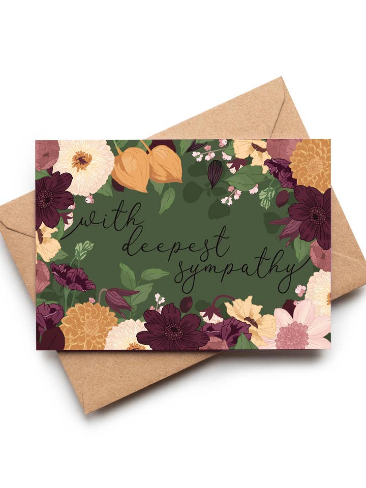 With Deepest Sympathy Green Floral Bereavement Greeting Card for wholesale by Wildwood Paper