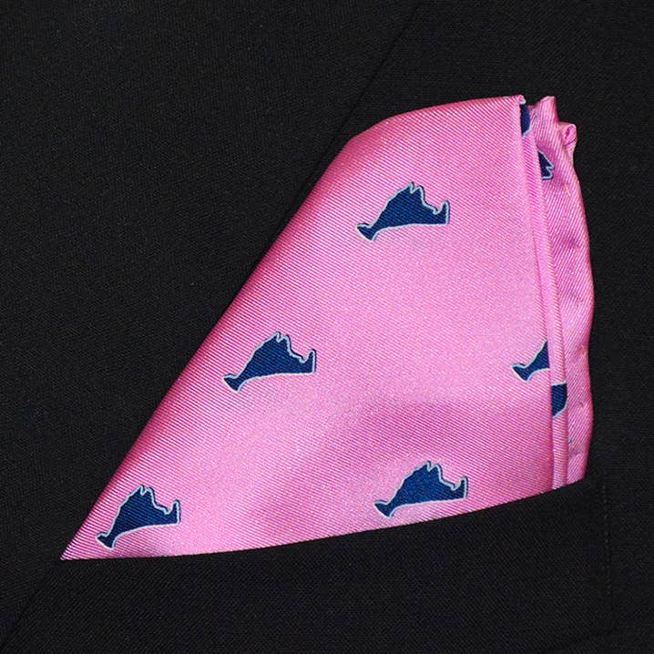 Martha's Vineyard Pocket Square - Navy on Pink for wholesale by SummerTies