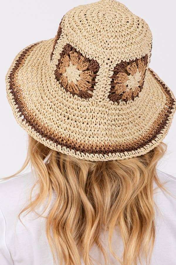 Shop Neighbors - Wholesale Bucket Hat - Women's - FLORAL CROCHET STRAW BUCKET HAT.1