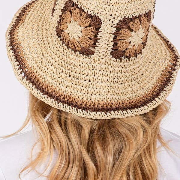 Shop Neighbors - Wholesale Bucket Hat - Women's - FLORAL CROCHET STRAW BUCKET HAT.1
