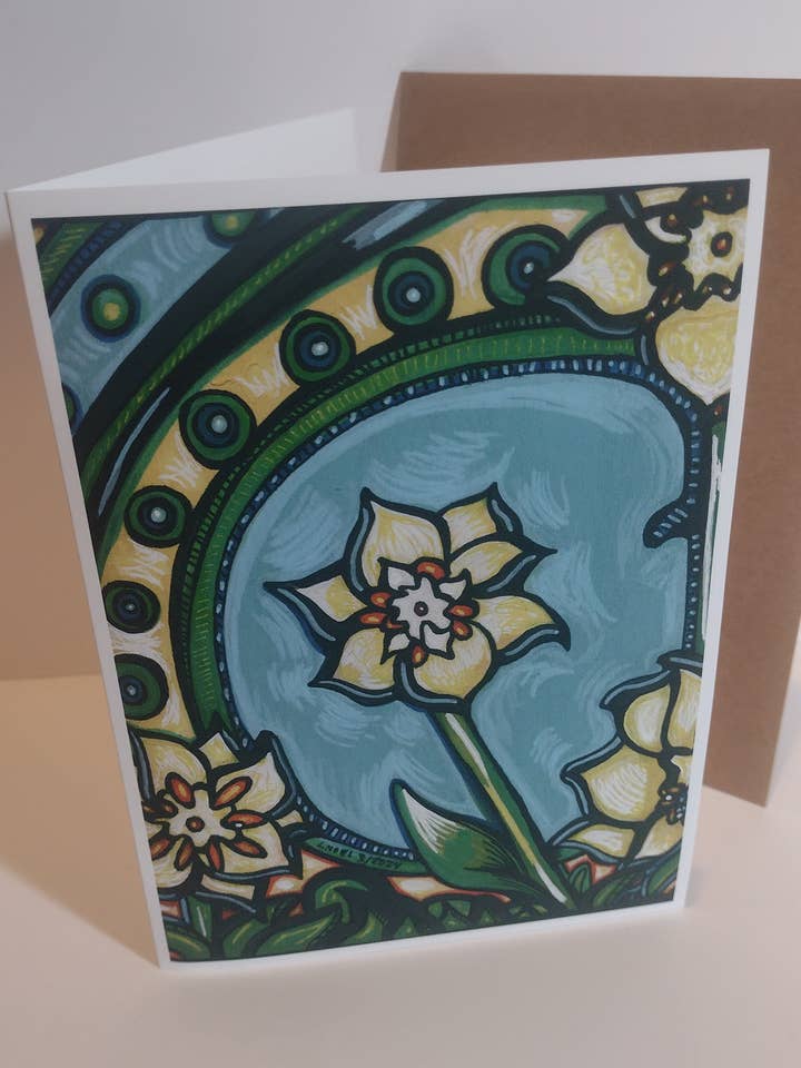 Blank Greeting Card- Birth Month Flowers Art March for wholesale by Laura Noel Art and Music