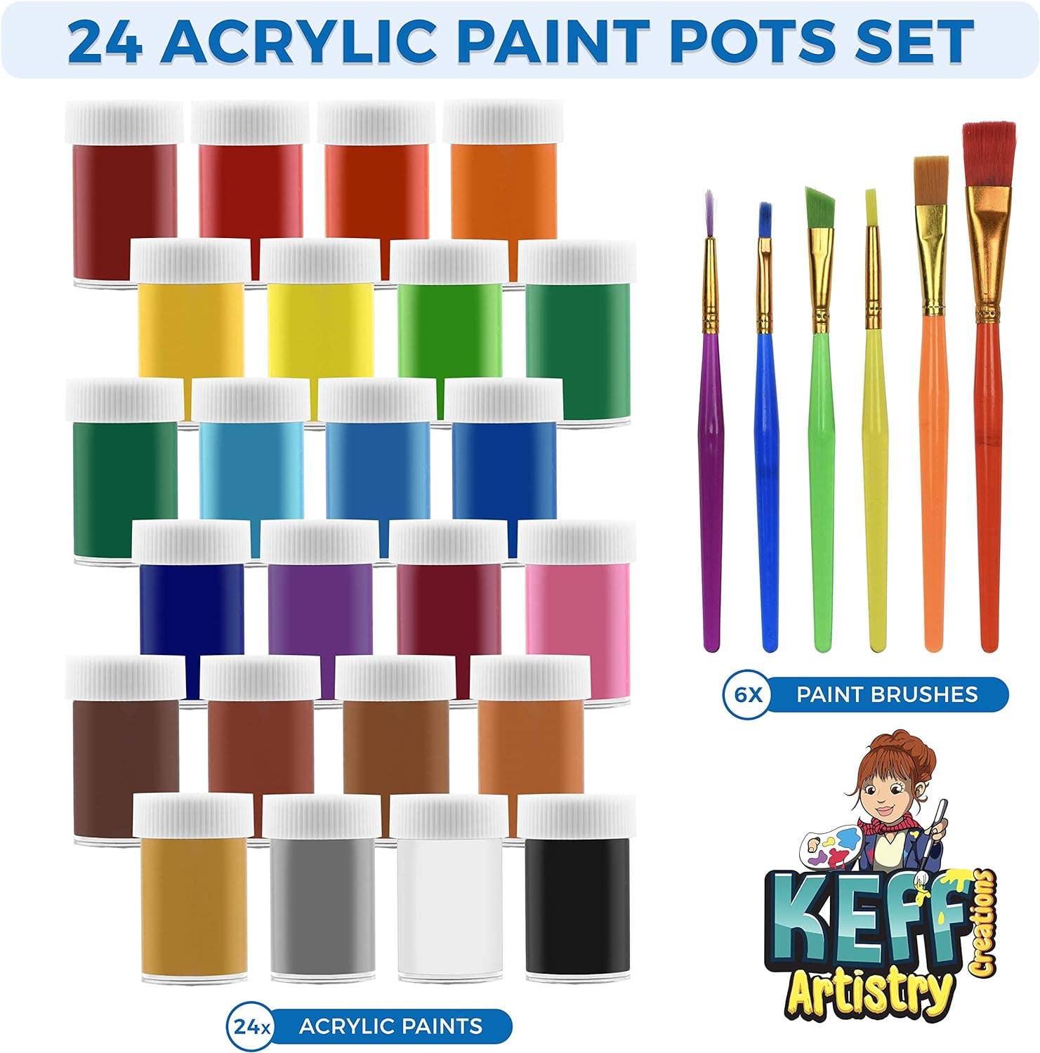 Keff Creations – Engroshandel Malesæt – 24 Creations Vibrant akrylmalingpottersæt1