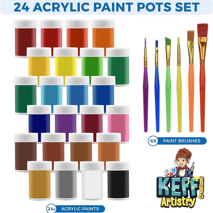 Keff Creations - Wholesale Paint set - 24 Creations Vibrant Acrylic Paint Pots Set1