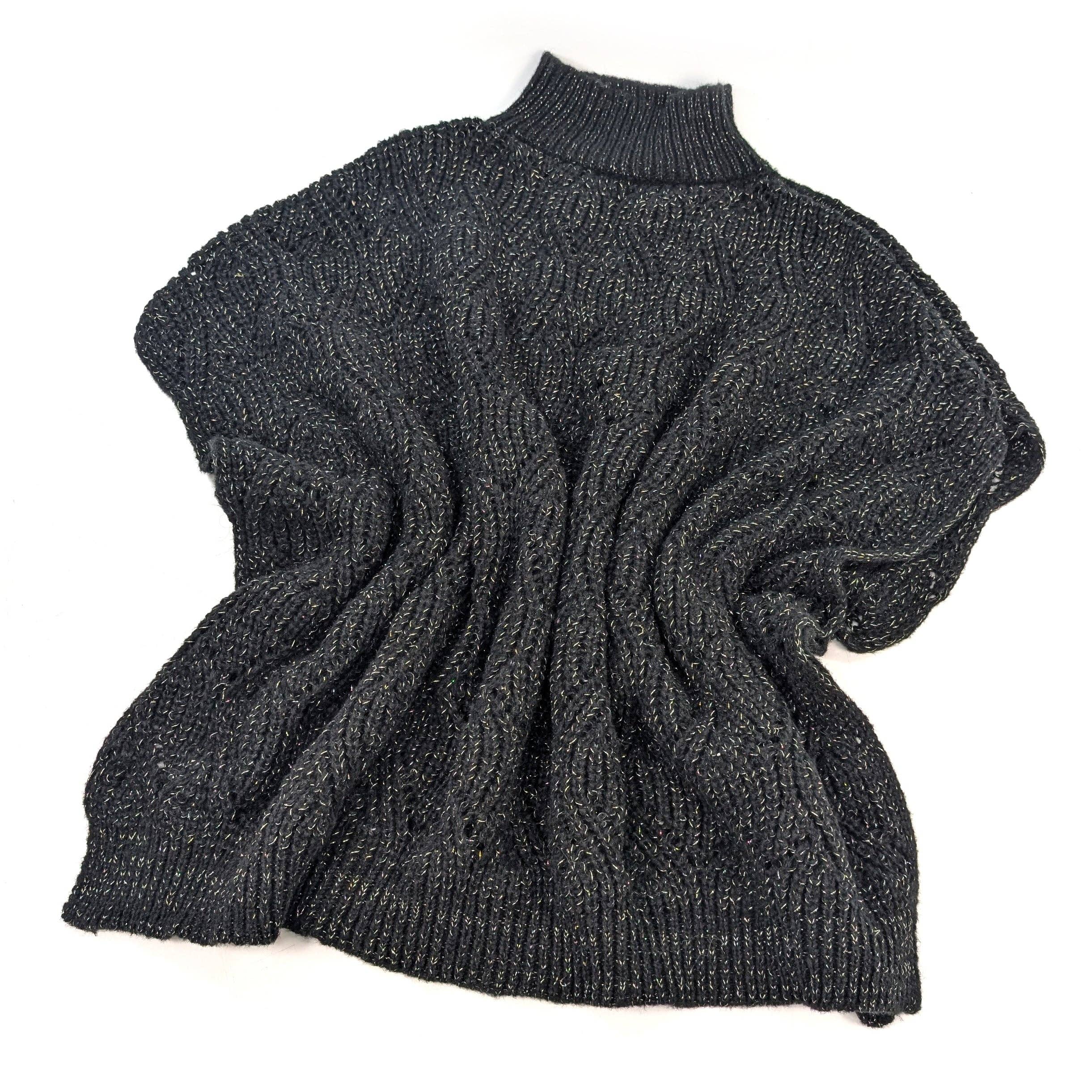 Black Ginger - Vendita all'ingrosso Poncho - Donna - Merbuk - Poncho stile maglione a collo alto - Nero scintillante4