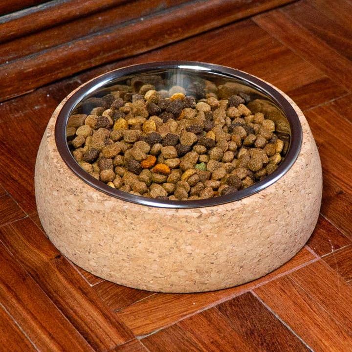 Cork Base and Stainless Steel Pet Food Bowl L-926 for wholesale by Meninas Bonitas Cork