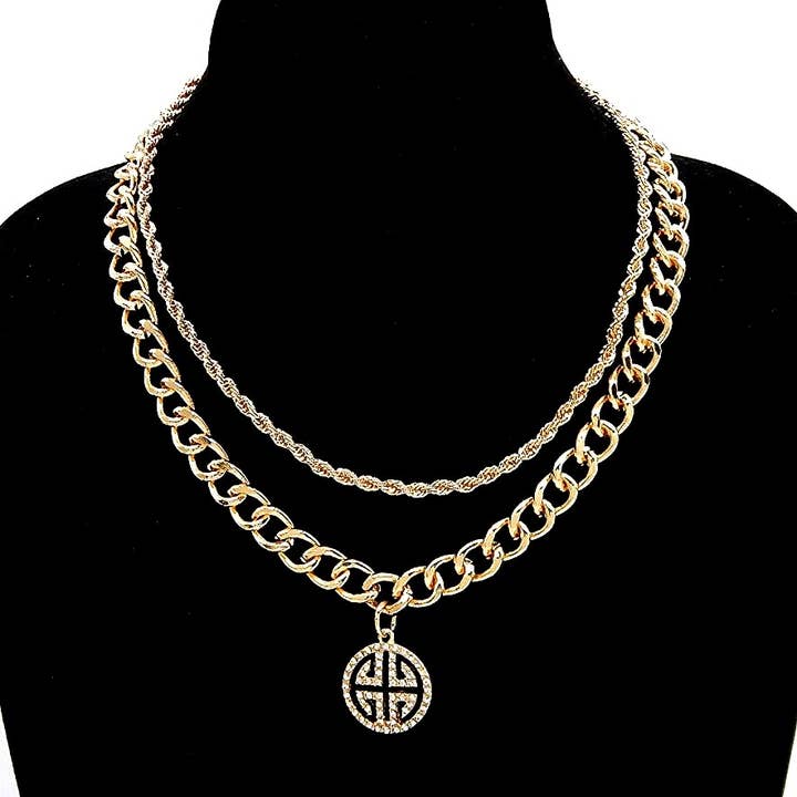 DOUBLE LAYERED ROUND SHAPE GREEK KEY PENDANT for wholesale by Diacly