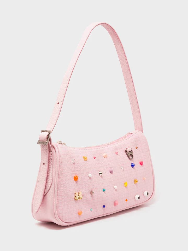 Mala de Mão Lucas Hobo Mini Parfait Rosa - Padrão de Tachas por atacado de Min & Mon