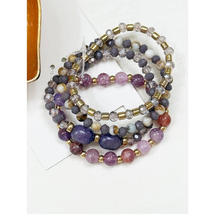 Violet Tone Stacked Soft Tone Mix Beads Bracelet for wholesale on Faire