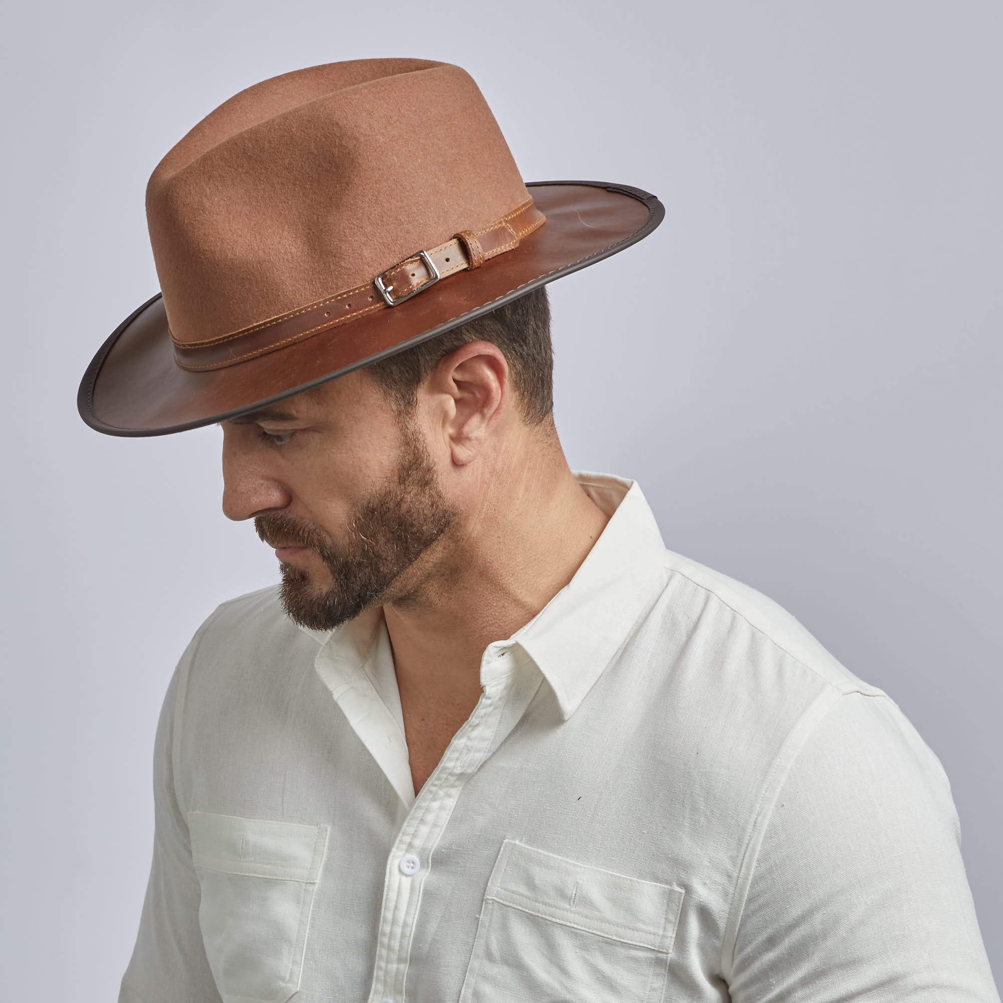American Hat Makers - Vente Chapeau en feutre – unisexe - Chapeau Fedora extérieur en feutre de laine et cuir - Style Summit14