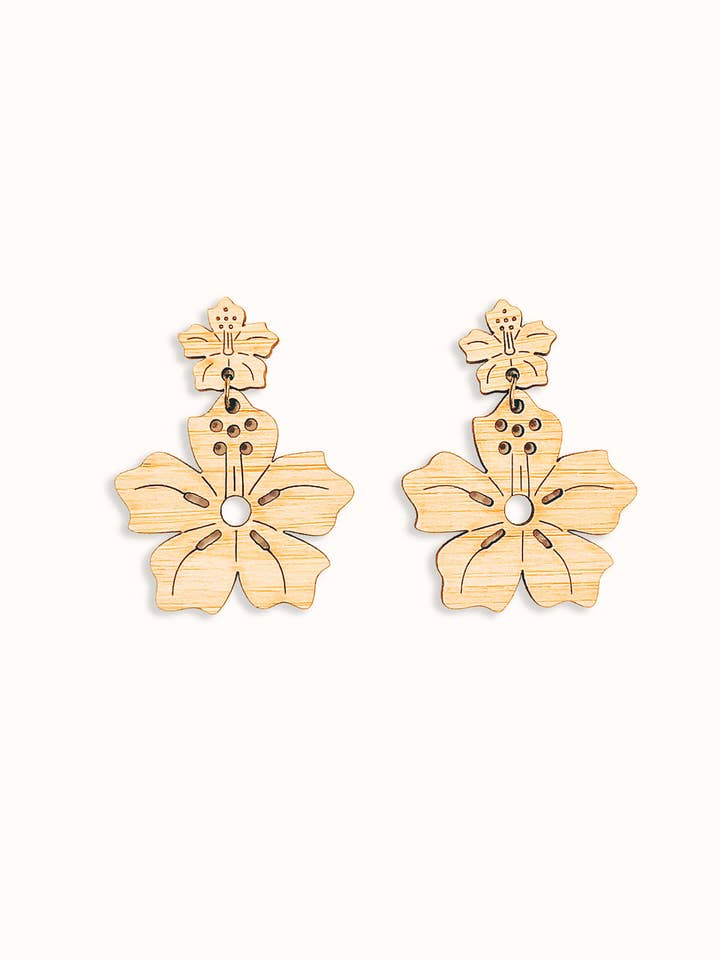 Large Hibiscus Bamboo Earrings | Mahalo for wholesale by Wild Cloud