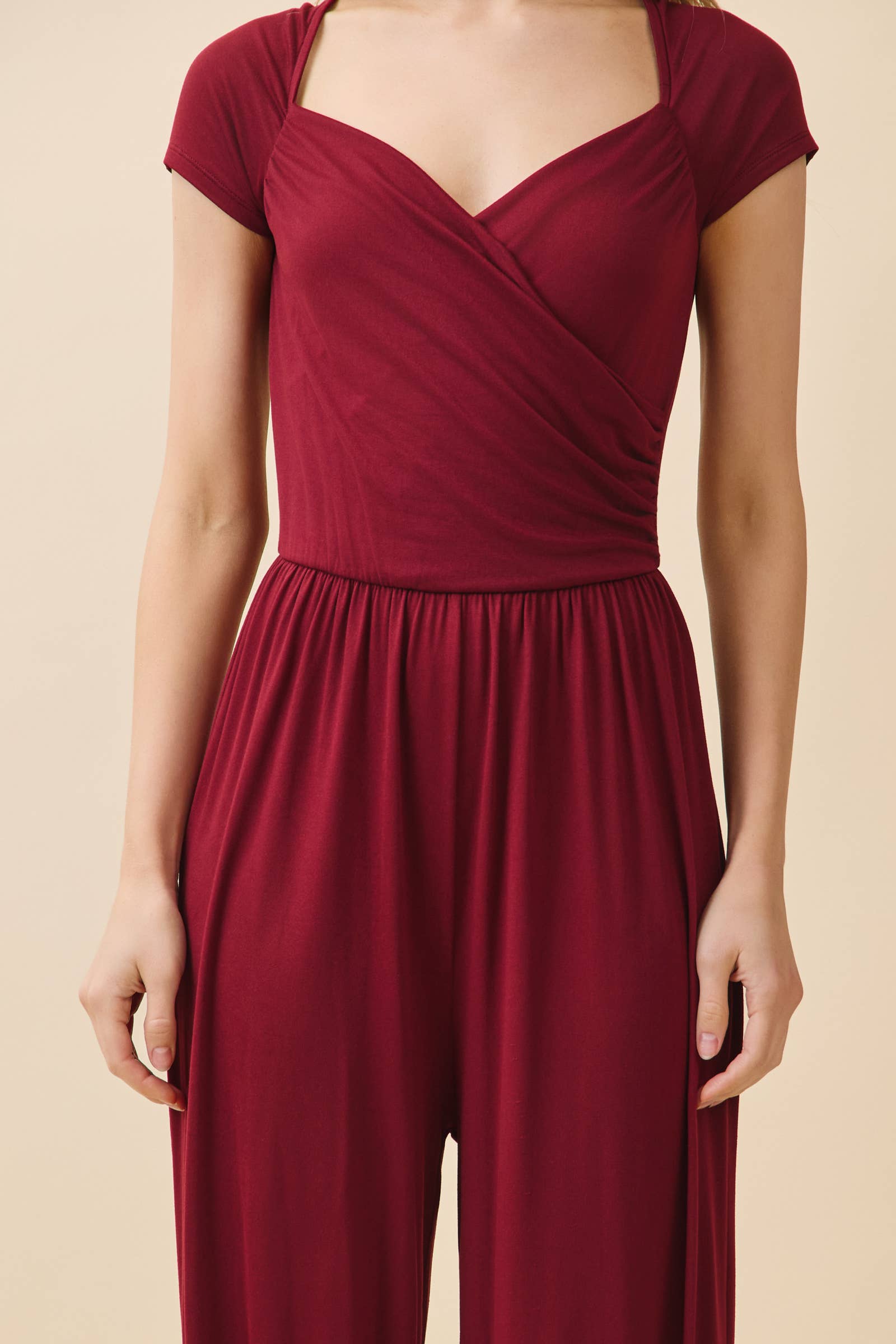 Heart & Hips - Wholesale Jumpsuit - Women's - JR56657 - RUCHED SURPLICE PALAZZO JUMPSUIT7