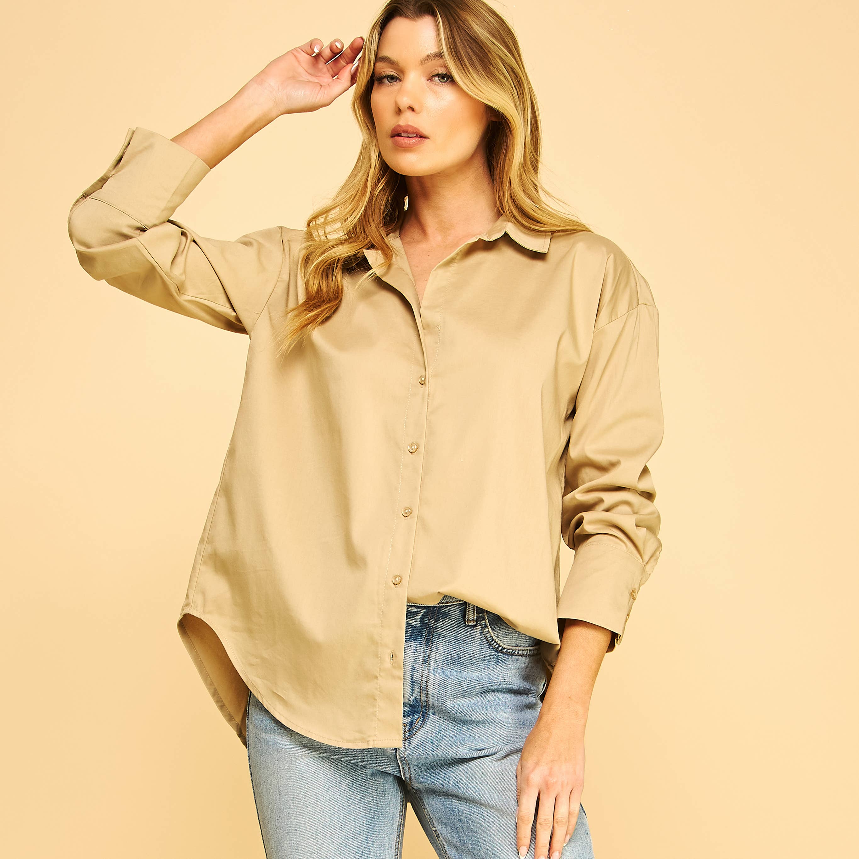 FREEZIA - Wholesale Button Down Shirt - Women's - 4th of july BUTTON DOWN COLLAR WHITE SHIRT-F7491831