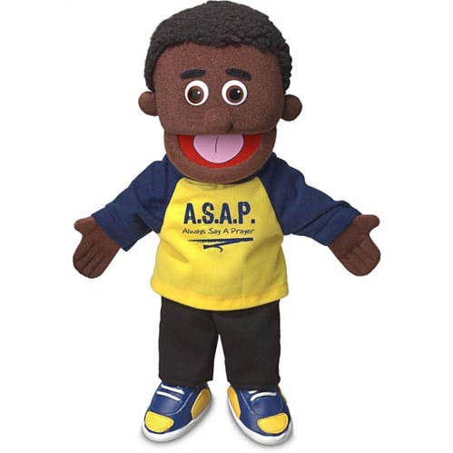 Silly Puppets Christian Boy Always Say A Prayer, Black (14") for wholesale by Silly Puppets