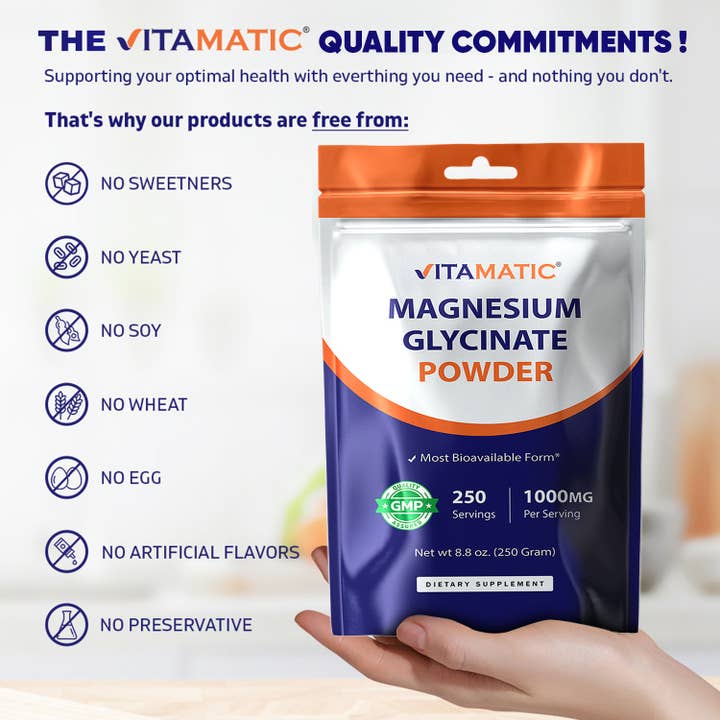 Vitamatic - Wholesale Oral Supplement/Vitamin - Vitamatic Magnesium (from Glycinate & Oxide) - 250 Grams5