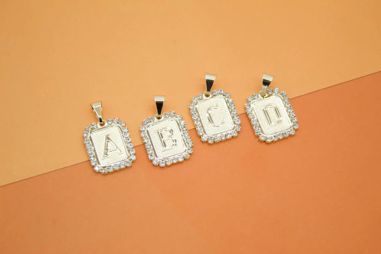 MIA Jewelry - Wholesale Individuele bedel/hanger - CZ steenkant vierkante letterhanger (A181)4