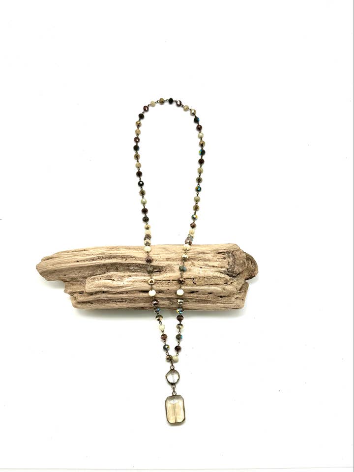 NecklaceVintageStyle Multi Bead(8’) 30” w/Sq.BevelledDrop30” for wholesale by Rant & Rave Classic