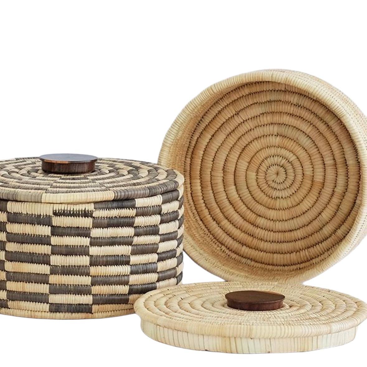 The African Home Goods - Venta al por mayor Cestas - Cesta clásica de almacenamiento cilíndrica tejida con tapa: cestas Sunga con tapa, color marrón9