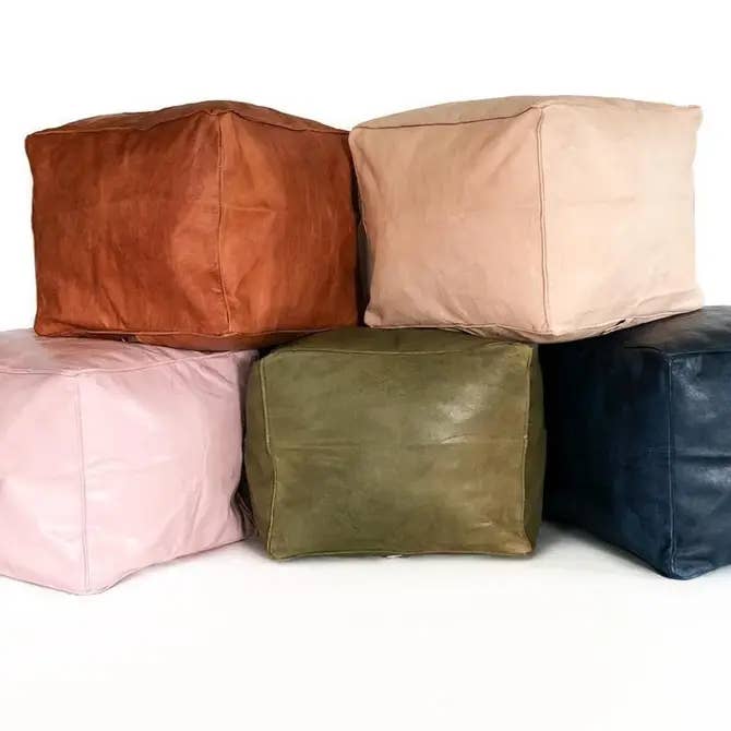 Moroccan Square Unstuffed Leather Pouf/Brown for wholesale by Terracotta Design LTD