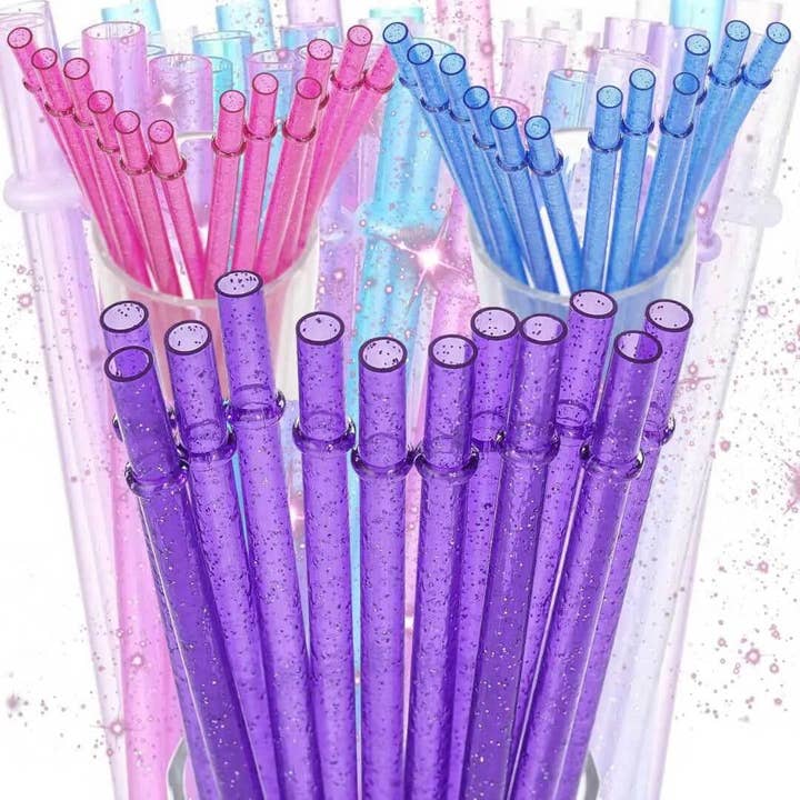 Kims Korner - Wholesale Drinking Straw - Extra TALL 13" Glitter Reusable Plastic Individually Wrapped Straws *IN STOCK NOW*