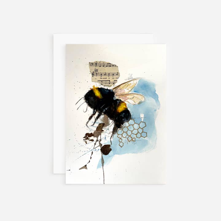 Bee Mixed Media Watercolor - Notecard for wholesale by Teresa Sheeley Studios