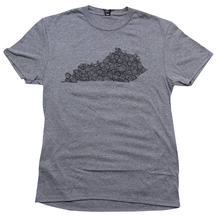 Grey Kentucky Shape Bourbon T-Shirt for wholesale by Barrel Down South