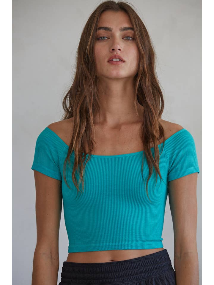By Together - Wholesale Knit Top - Women's - S1054 | Knit Seamless Ribbed Off Shoulder Crop Top13