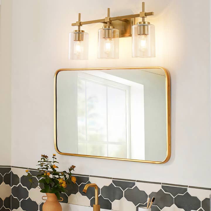 Vanity Light 3-Light Gold Bathroom with Ribbed Clear Glass for wholesale by Brio Lighting