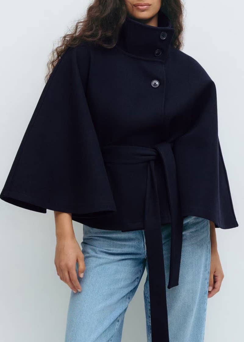 Rosa Clothing - Wholesale Jacket - Women's - Elegance Funnel neck Belt cape jacket5