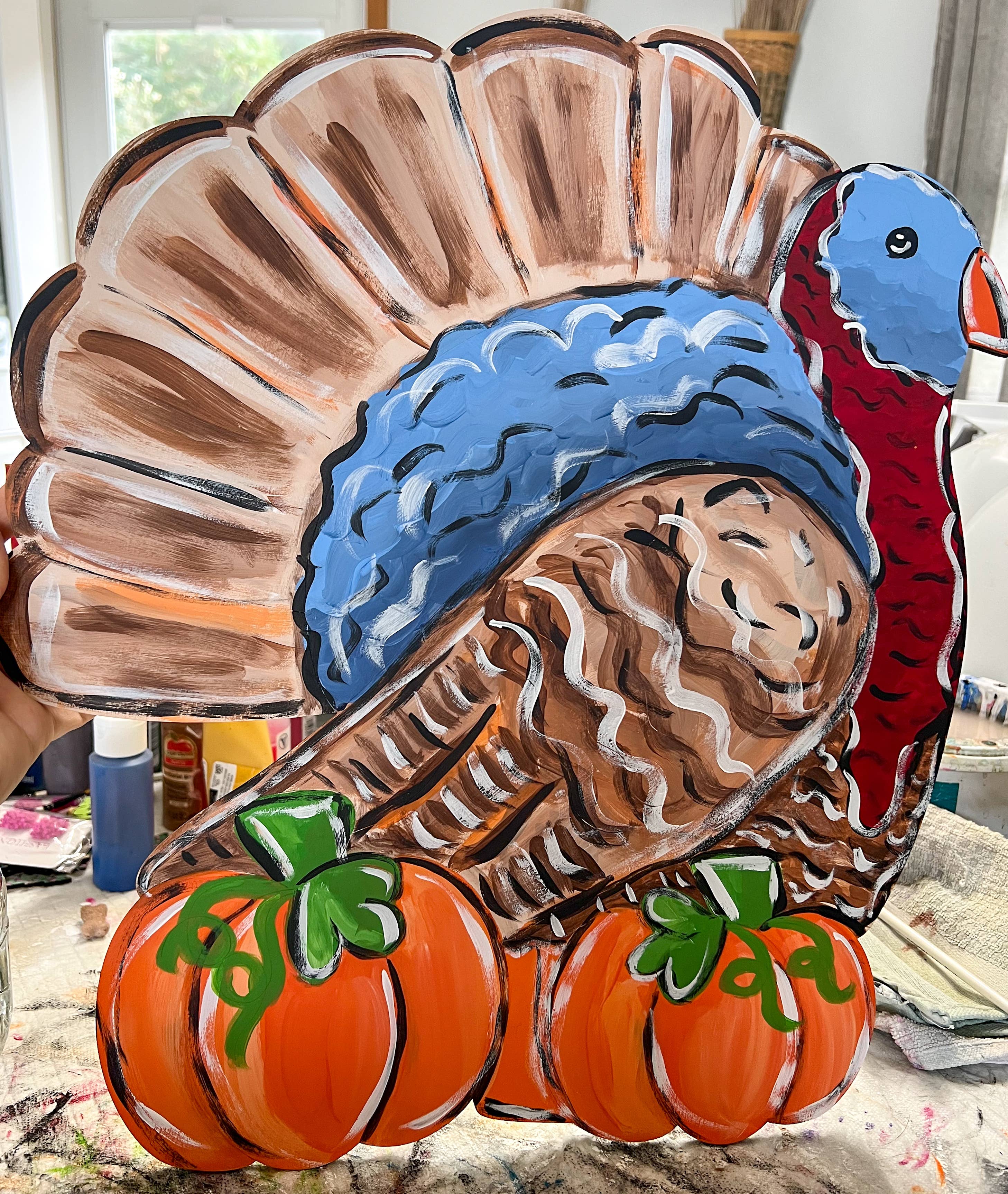 OBX Prep - Vente Affichette de porte - Porte-accroche peinte à la main en forme de dinde – Décoration d'automne et de Thanksgiving3