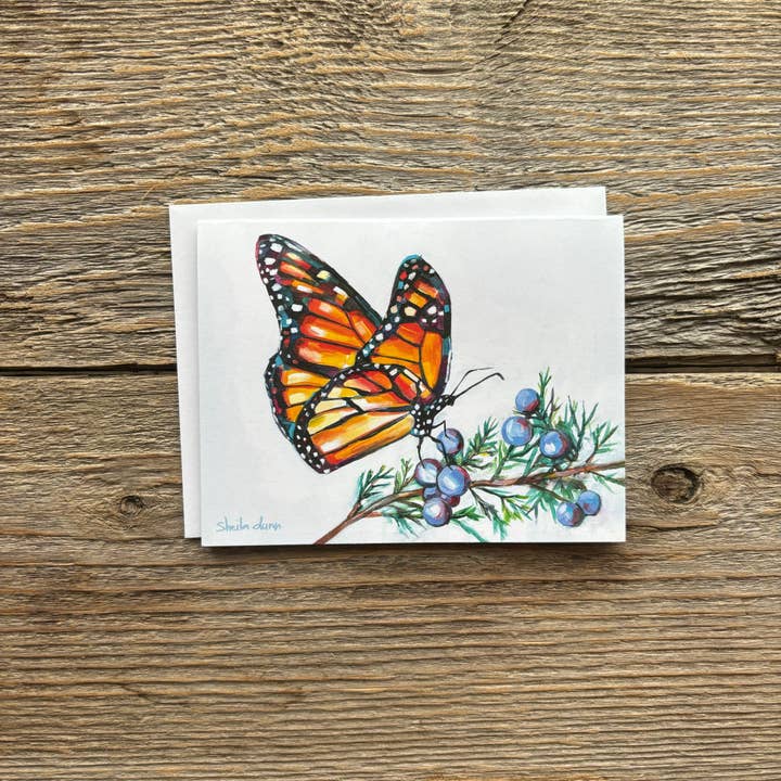 Greeting card of Bend Cider Monarch painting for wholesale by SheilaDunnArt