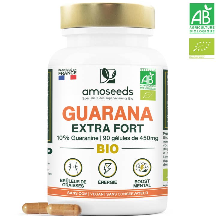 Amoseeds - Vente Supplément oral/vitamine - Guarana Natif Bio, 10% Guaranine | 90 gélules
