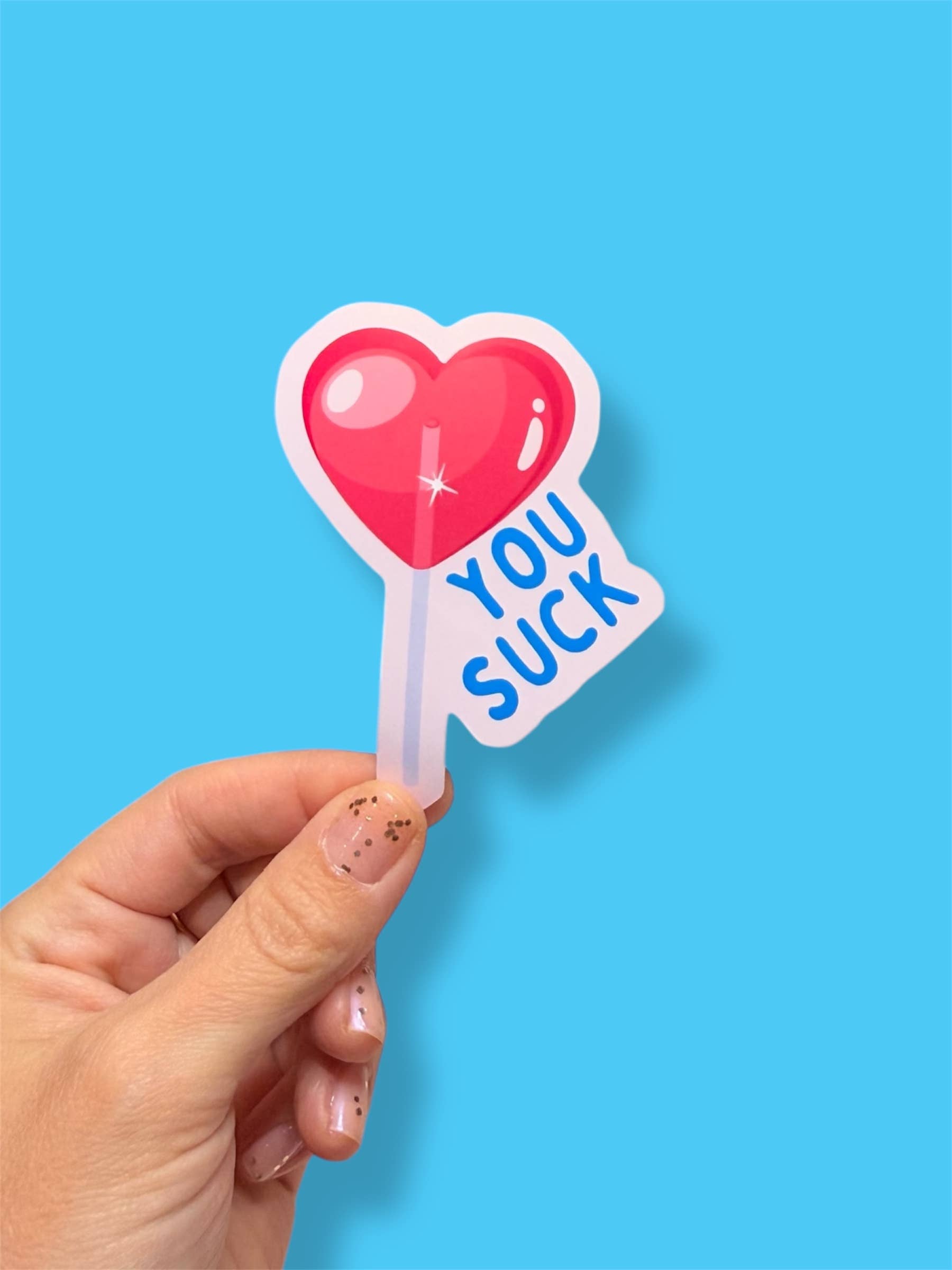 Tiny Baker Creations - Wholesale Sticker - You Suck Heart Lollipop Vinyl Sticker | Funny